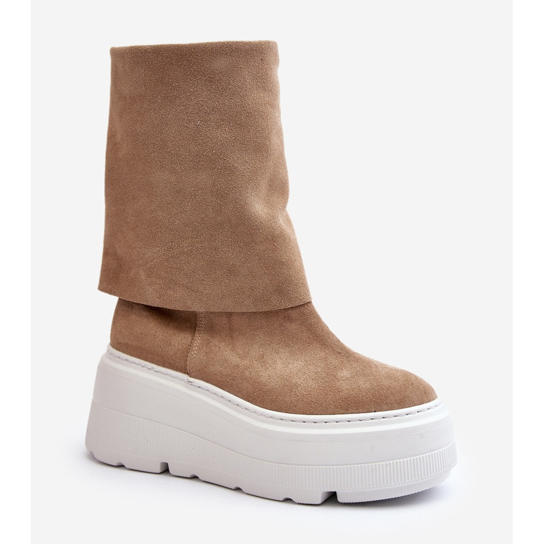 Zazoo 3410 Semišové dámské kotníkové boty na masivní platformě, béžová béžový 1