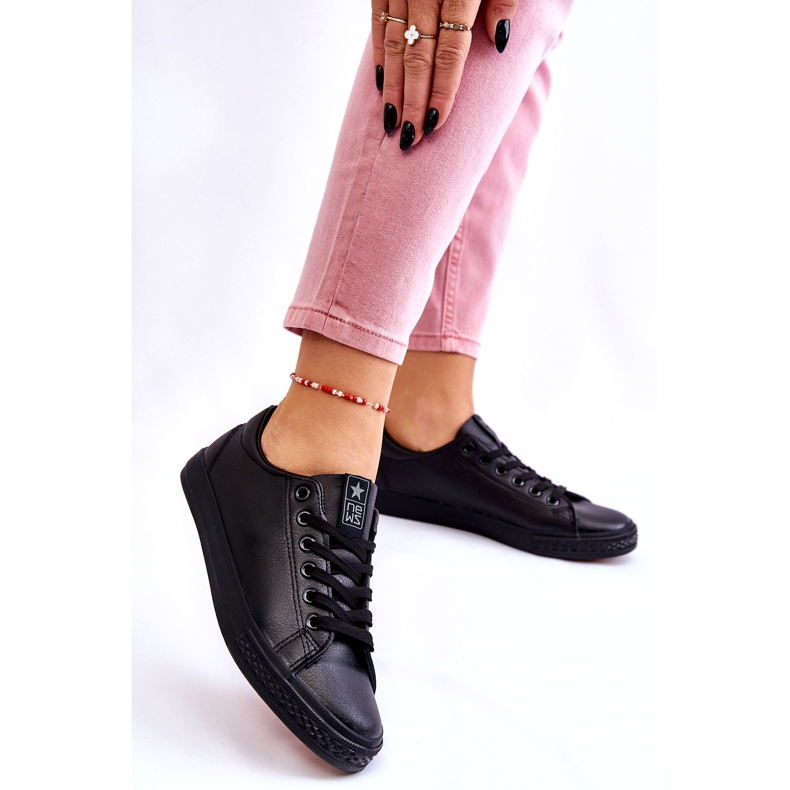 News Dámská kůže svázaná klasické černé tenisky černá 3