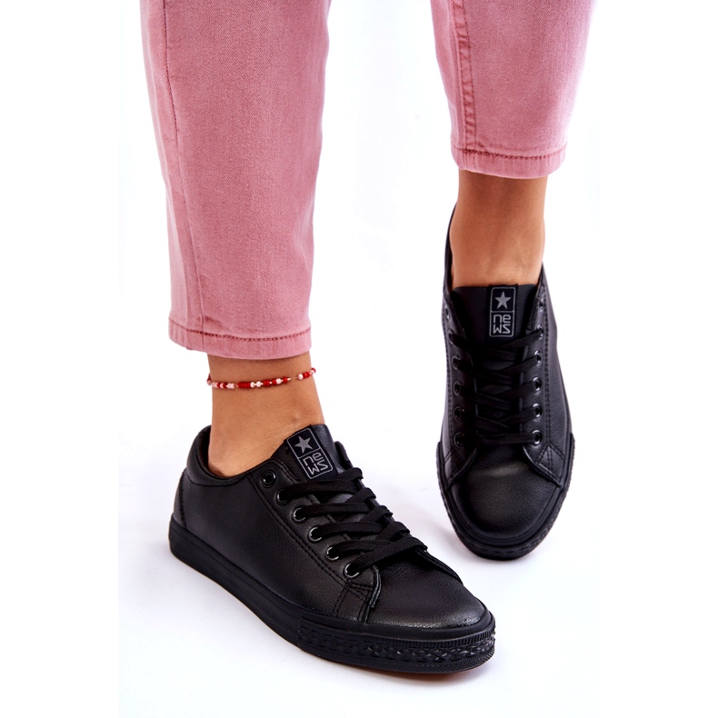 News Dámská kůže svázaná klasické černé tenisky černá 5