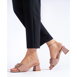 Dámský materiál mules na nízkém podpatku Shelovet dusty pink růžový 1