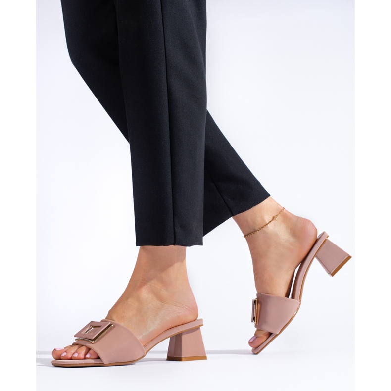 Dámský materiál mules na nízkém podpatku Shelovet dusty pink růžový 1