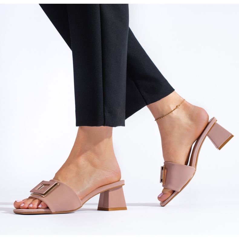 Dámský materiál mules na nízkém podpatku Shelovet dusty pink růžový 2