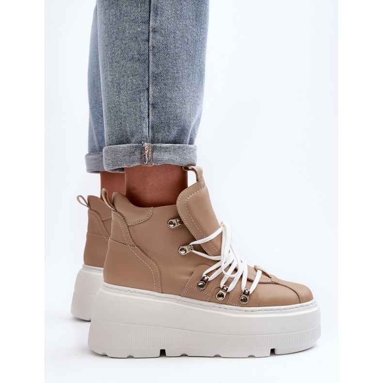 Zazoo 3416 kožené dámské sportovní boty, béžová béžový 1