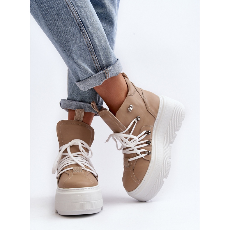 Zazoo 3416 kožené dámské sportovní boty, béžová béžový 2