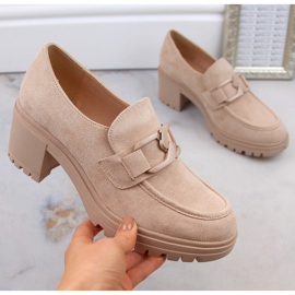 Dámské boty, semišové mokasíny na vysokém podpatku a platformě, béžová Vinceza 10921 béžový 1