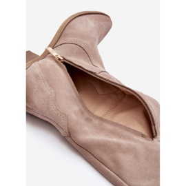 Dámské semišové cappuccino kovbojské boty Zazoo 3427 béžový 2