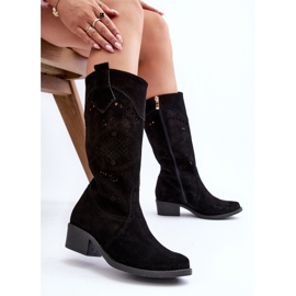 Zazoo 4043 Semišové prolamované boty na vysokém podpatku černá 1 Zazoo 4043 Semišové prolamované boty na vysokém podpatku černá 1