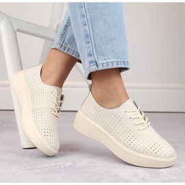 Dámské kožené prolamované šněrovací boty, béžová, Sergio Leone SP018 béžový 1 Dámské kožené prolamované šněrovací boty, béžová, Sergio Leone SP018 béžový 1