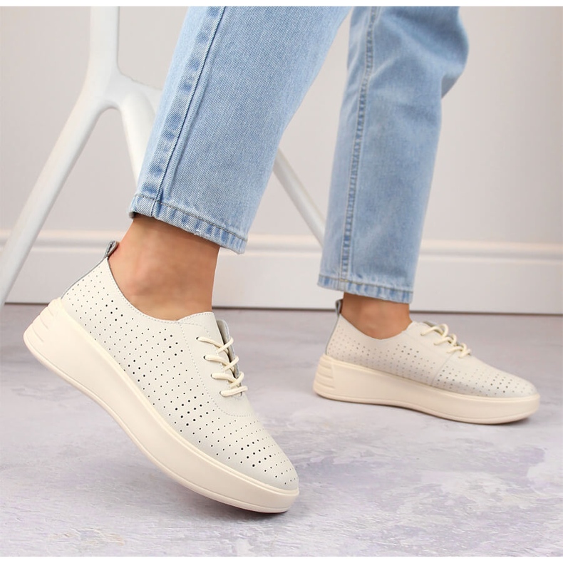 Dámské kožené prolamované šněrovací boty, béžová, Sergio Leone SP018 béžový 2