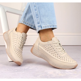 Dámské prolamované kožené boty, béžová, Sergio Leone SP013 béžový 1