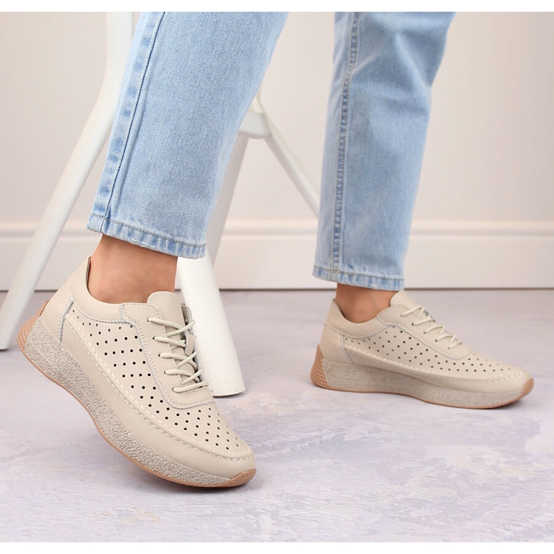 Dámské prolamované kožené boty, béžová, Sergio Leone SP013 béžový 2