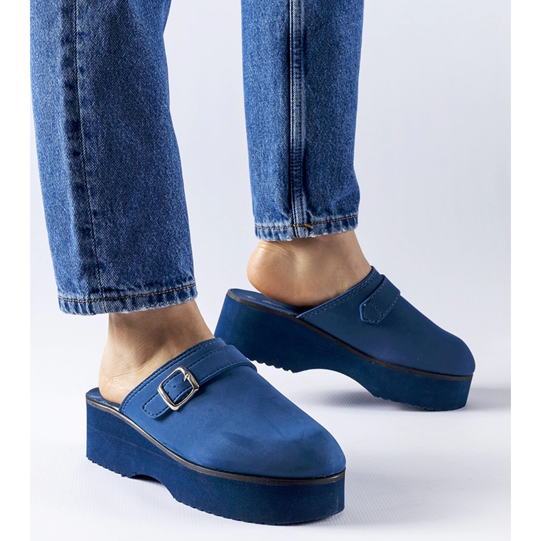 Námořnická modrá dřevák klouže na platformě Lang modrý 1