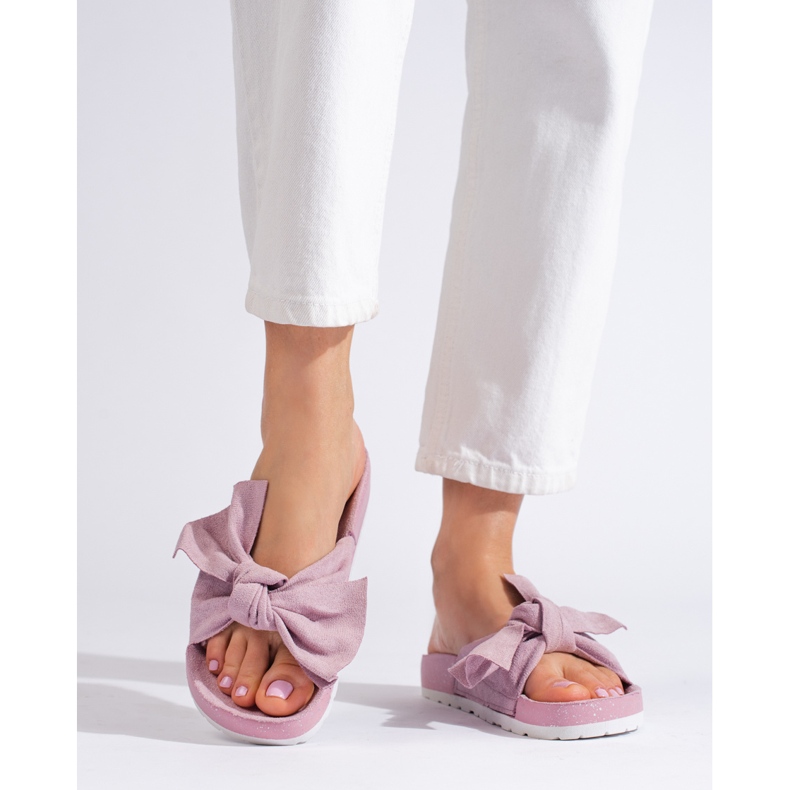 SHELOVET Módní pantofle s mašlí růžový 2