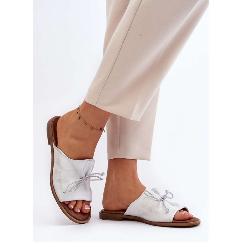 Zazoo 2659 Dámské kožené pantofle stříbrné stříbrný 2