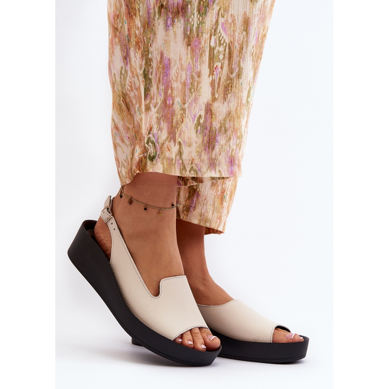 Dámské kožené sandály Zazoo 2893 na silné podrážce, světle béžové béžový 2