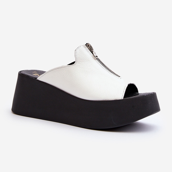 Zazoo 2916 dámské žabky na masivní platformě se zipem, bílá bílý 1 Zazoo 2916 dámské žabky na masivní platformě se zipem, bílá bílý 1