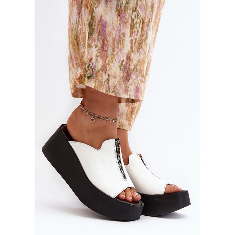 Zazoo 2916 dámské žabky na masivní platformě se zipem, bílá bílý 2 Zazoo 2916 dámské žabky na masivní platformě se zipem, bílá bílý 2