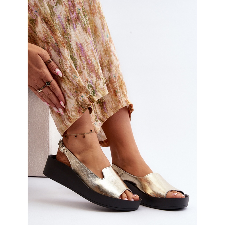 Zazoo 2893 dámské kožené sandály se silnou podrážkou, zlaté zlatý 1