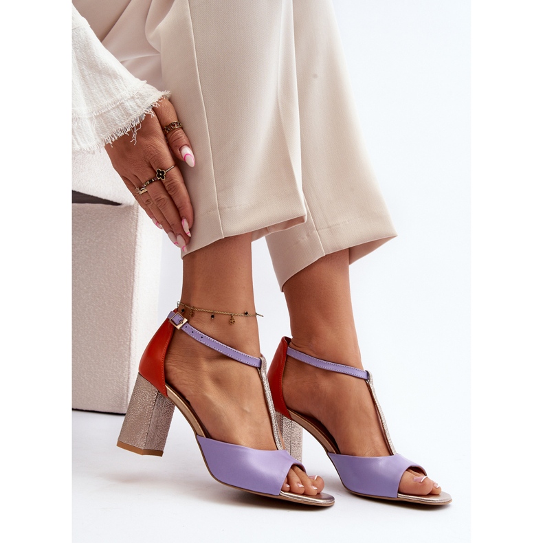 Kožené sandály na vysokém podpatku Laura Messi 2759 Purple fialový 1