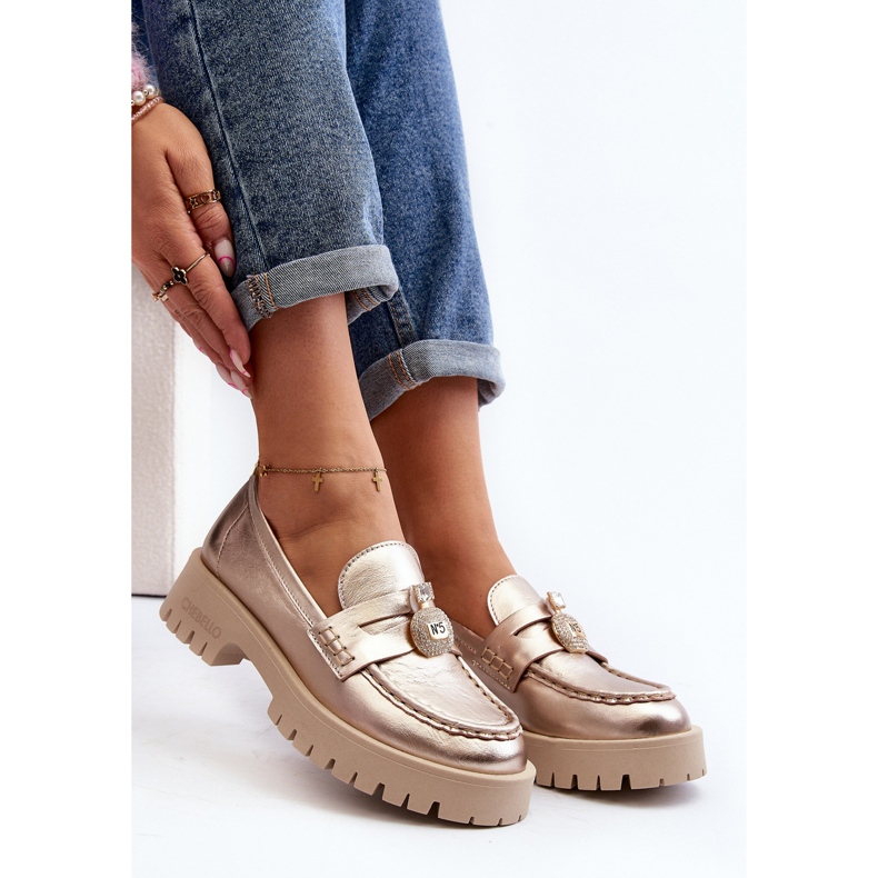 Kožené boty, mokasíny se zlatým zdobením CheBello 4291 1