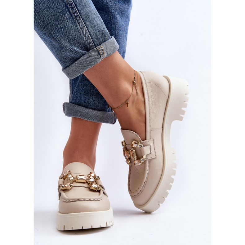 Dámské kožené mokasíny s ozdobou CheBello 4369 béžová béžový 1