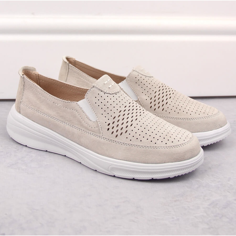 Kožené dámské prolamované sportovní nazouváky T.Sokolski 278 šedá 2