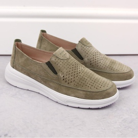 Dámské kožené prolamované sportovní slip-on boty, zelené T.Sokolski 278 zelený 1
