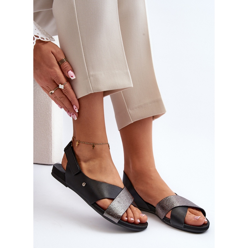 Zazoo 40141 Kožené sandály se suchým zipem, černé černá 1