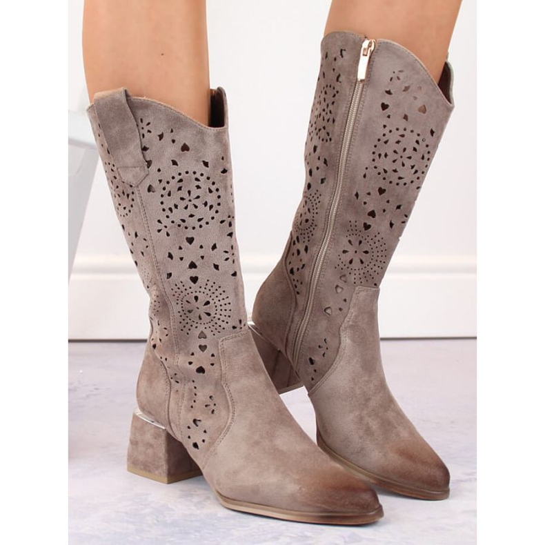 Potocki W WOL210B semišové prolamované boty, béžové 1