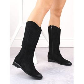 Černé semišové prolamované boty Vinceza W JAN264A černá 2