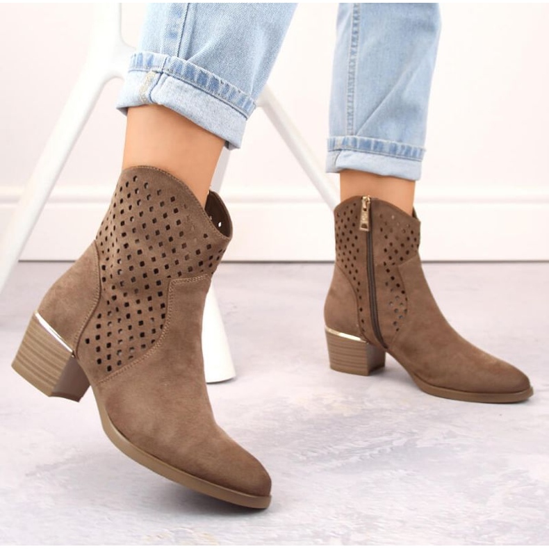 Vinceza W JAN265B semišové prolamované kovbojské boty, hnědé hnědý 2