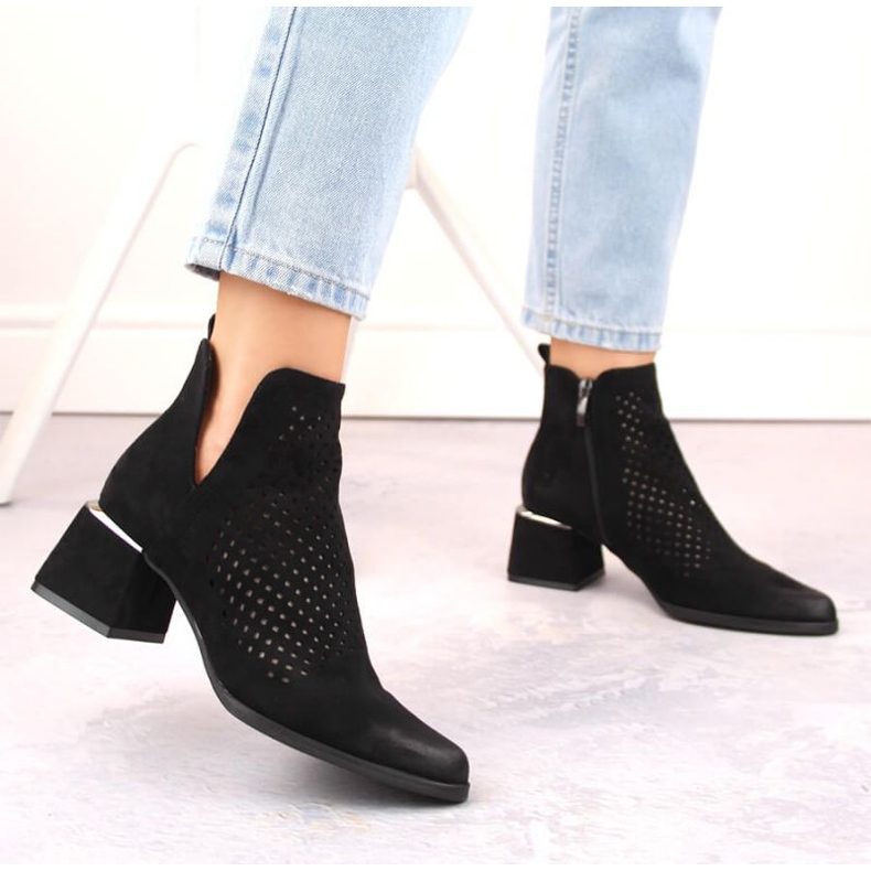 Semišové kotníkové boty na vysokém podpatku Potocki W WOL213A, černé černá 2