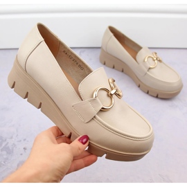 Dámské boty, mokasíny na klínku, béžové Potocki SZ12374 béžový 1