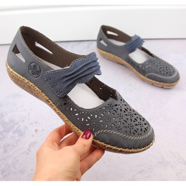 Dámské kožené prolamované boty na suchý zip, modré Rieker 44896-15 modrý 4