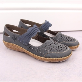 Dámské kožené prolamované boty na suchý zip, modré Rieker 44896-15 modrý 5