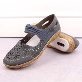 Dámské kožené prolamované boty na suchý zip, modré Rieker 44896-15 modrý 7