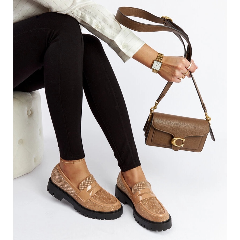 Hnědé mokasíny zdobené kamínky Newport hnědý 1