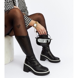 Černé prolamované kozačky na vysokém podpatku Anahola černá 2 Černé prolamované kozačky na vysokém podpatku Anahola černá 2