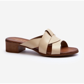 Zazoo 40236 Dámské kožené pantofle na nízkém podpatku, béžové béžový 2