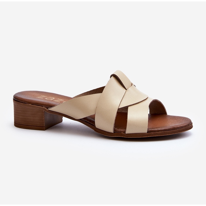 Zazoo 40236 Dámské kožené pantofle na nízkém podpatku, béžové béžový 2