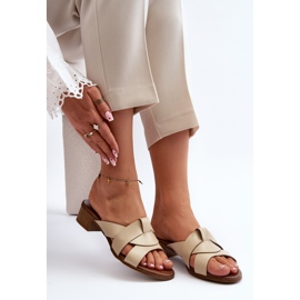 Zazoo 40236 Dámské kožené pantofle na nízkém podpatku, béžové béžový 1