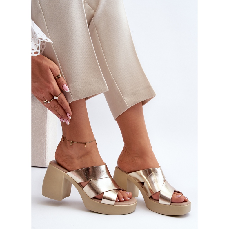 Zazoo 40373 Kožené žabky na bloku, zlaté zlatý 2