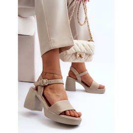 Zazoo 40386 Dámské kožené sandály na bloku, béžová béžový 1