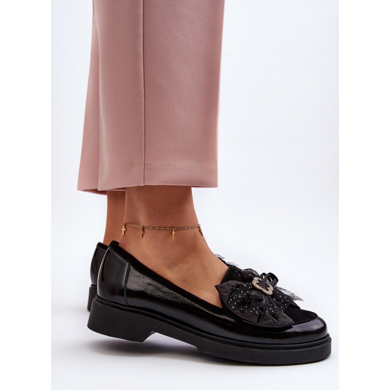 Dámské lakované mokasíny s mašlí Laura Messi 2786 černá 1