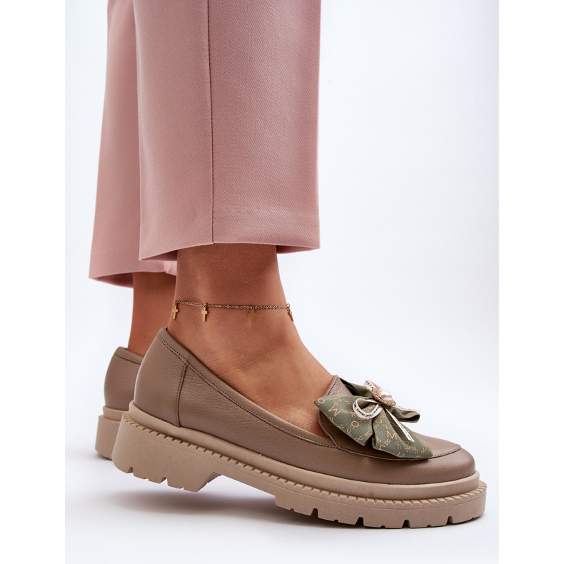 Dámské kožené mokasíny s mašlí Laura Messi 2787 béžová béžový 2