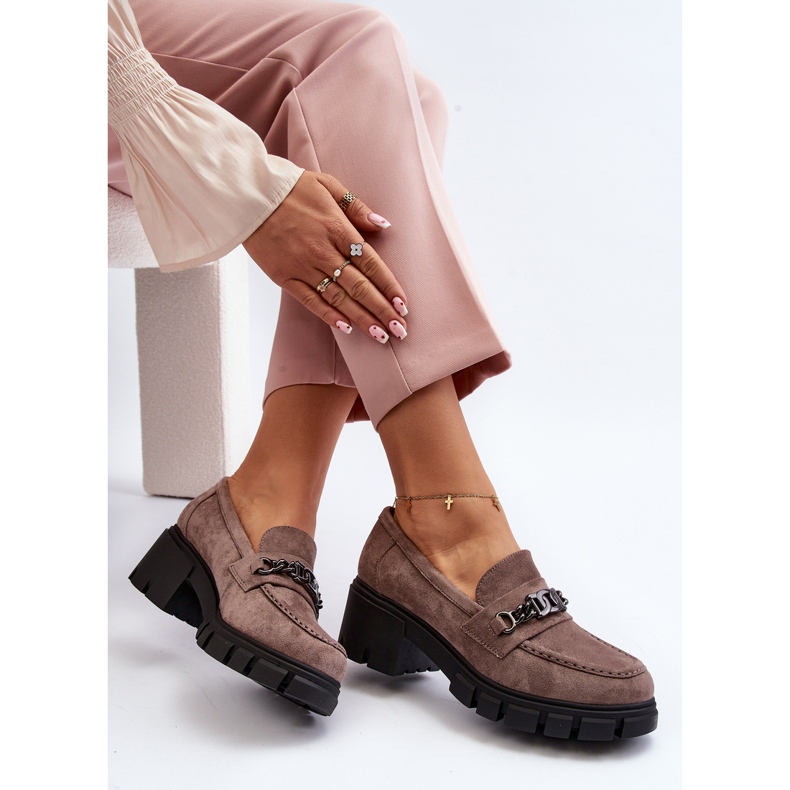 Vinceza Béžové Eriella Béžové mokasíny s masivními podpatky béžový 1