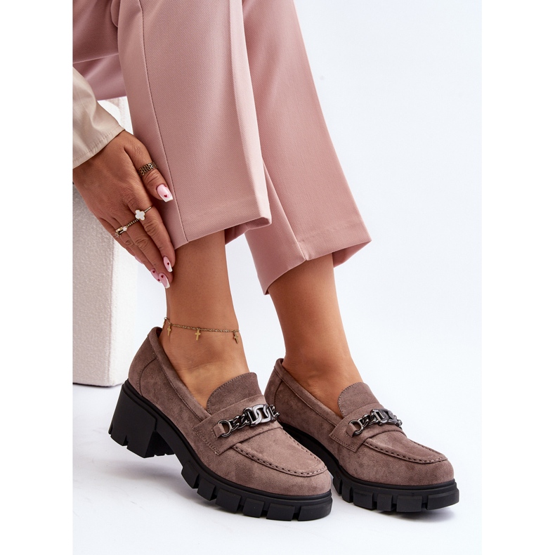 Vinceza Béžové Eriella Béžové mokasíny s masivními podpatky béžový 2