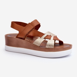 Zazoo 40397 dámské kožené sandály na platformě, hnědé hnědý 2