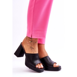 Sweet Shoes Černé kožené pantofle na vysokém podpatku černá 4