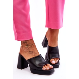 Sweet Shoes Černé kožené pantofle na vysokém podpatku černý 5
